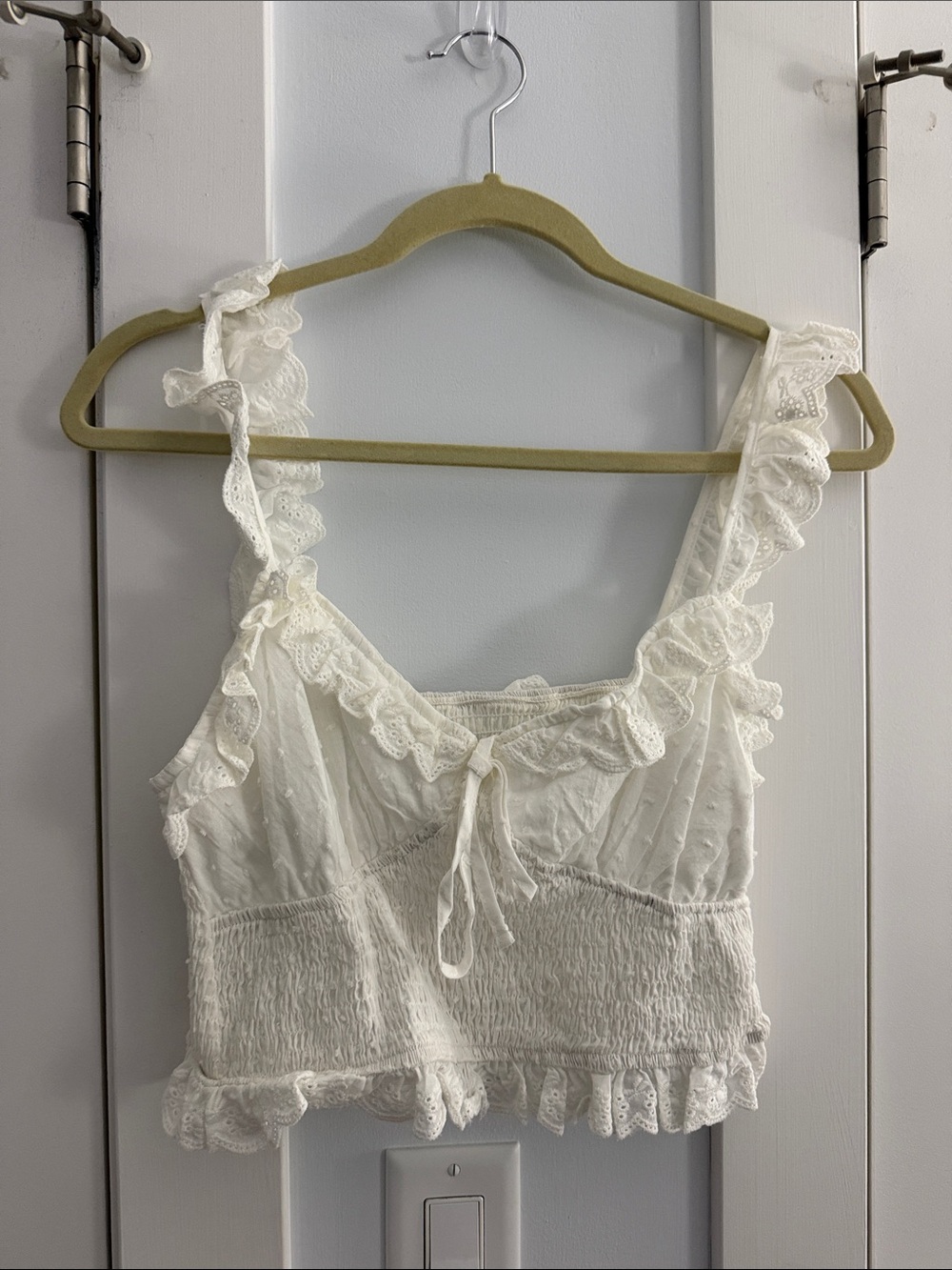 SHEIN White Eyelet Ruffle Crop Top
